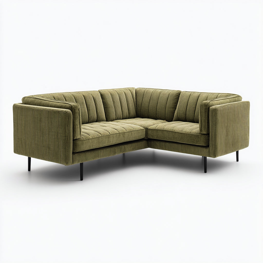 Sofá rinconero - Tela acanalada - 260x170x85 cm - Verde - Diseño minimalista