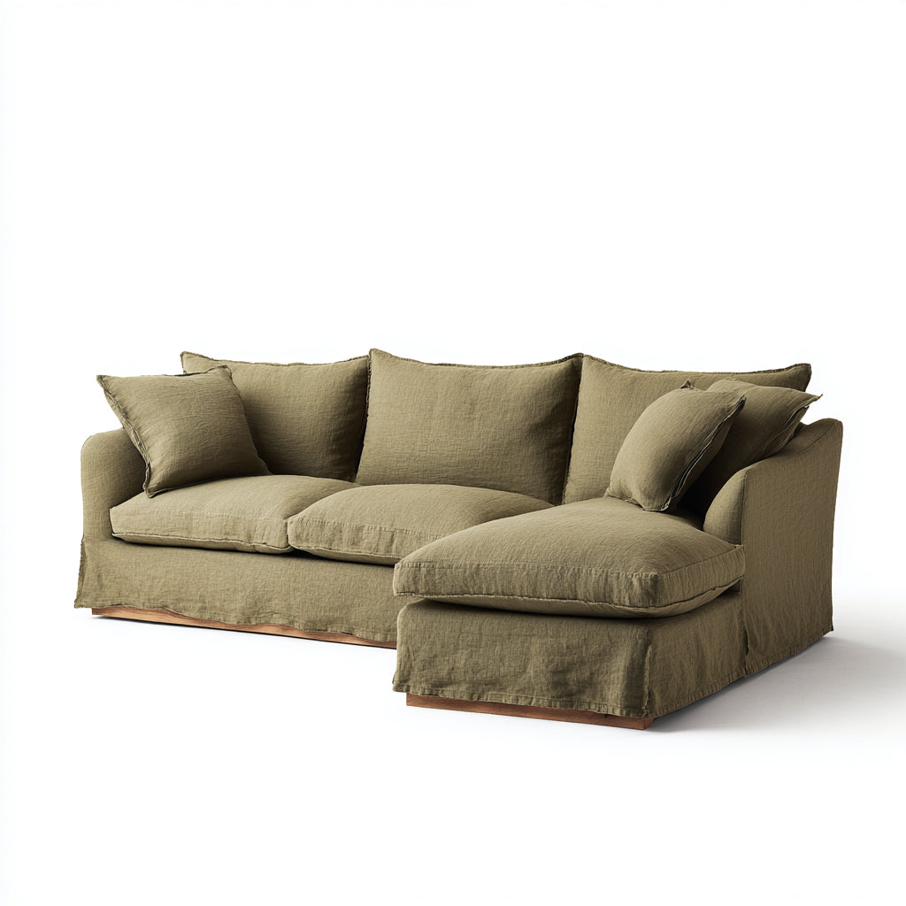 Sofá rinconero lino 258x162x87 cm - verde oliva - estilo natural