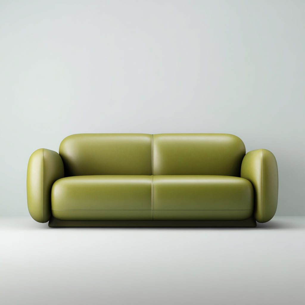 Sofá de 2 plazas - cuero auténtico - 180x92x80 cm - verde oliva - diseño contemporáneo