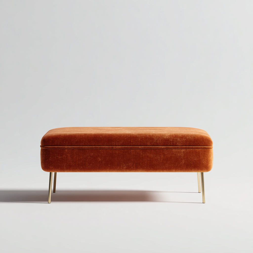 Banco de entrada tapizado naranja con patas metálicas 110x40x45 cm - diseño moderno para recibidor