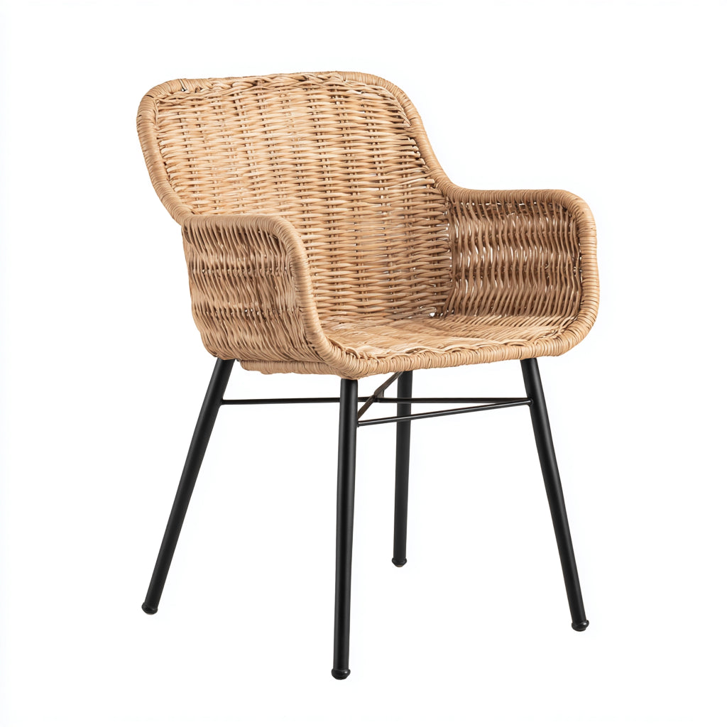 Silla de jardín ratán natural y metal 57x59x85 cm - natural-negro - estilo moderno apta para exterior