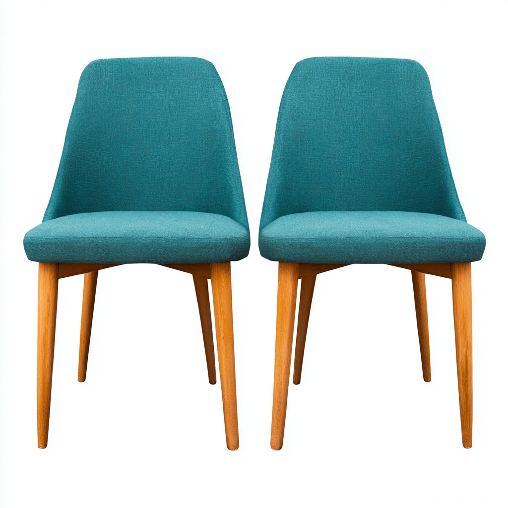Silla de comedor tapizada en tela azul petróleo con patas de madera natural 48x56x82 cm - diseño moderno de estilo nórdico para comedor