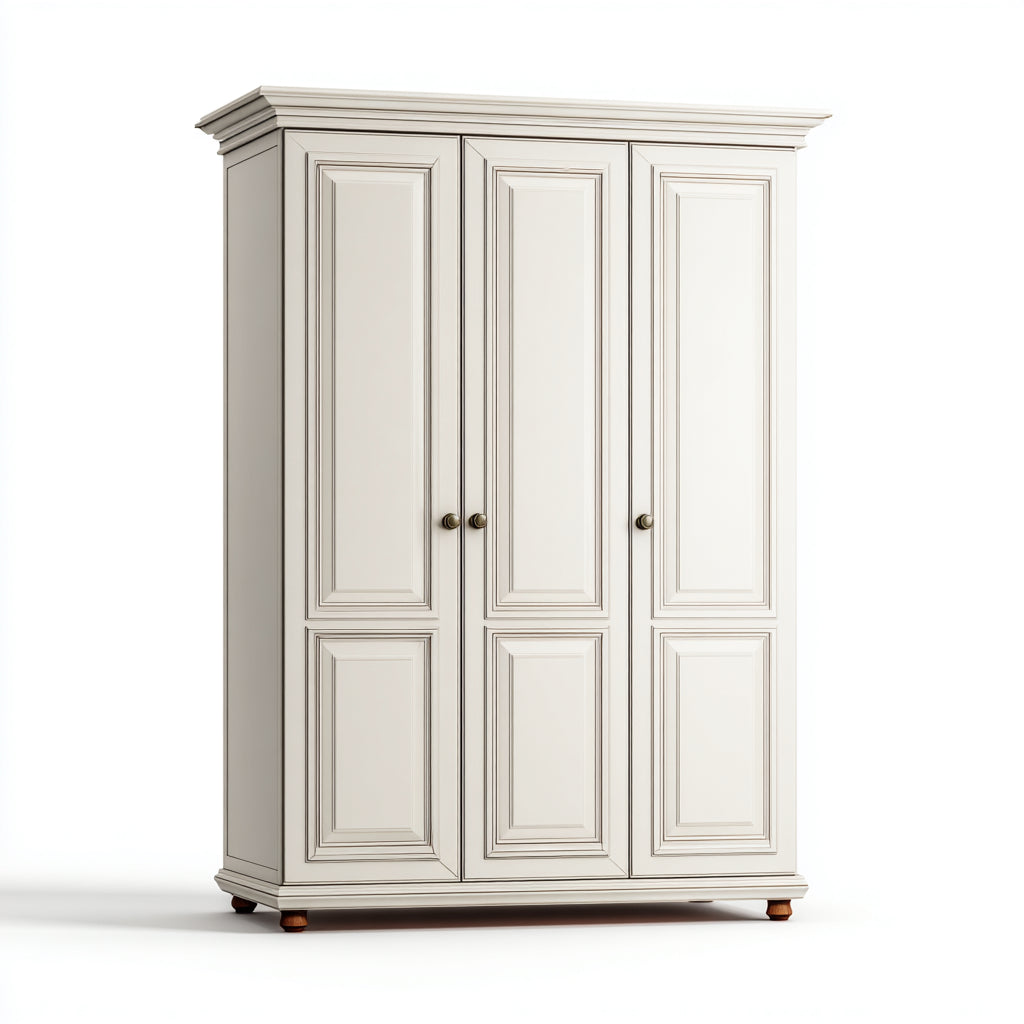 Armario de madera 130x55x190 cm - blanco - diseño clásico con molduras y pomos metálicos - apto para dormitorio