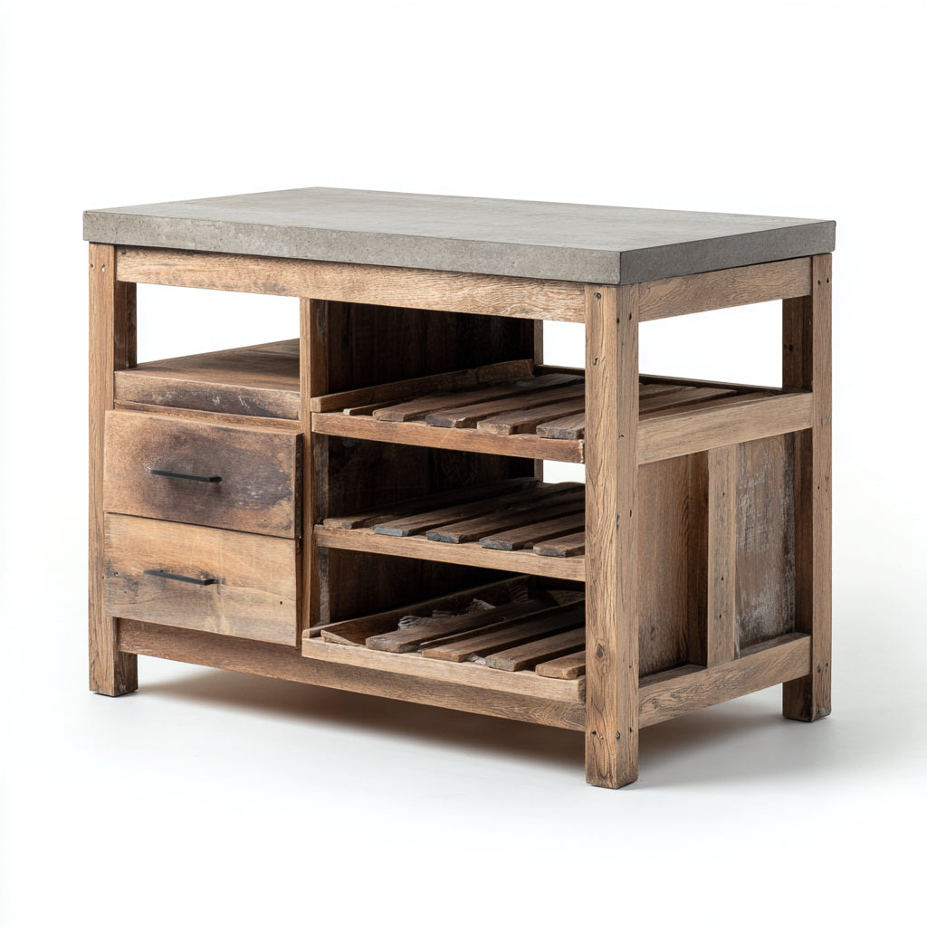 Zapateros madera y superficie cemento 90x45x80 cm - madera natural-gris - diseño rústico