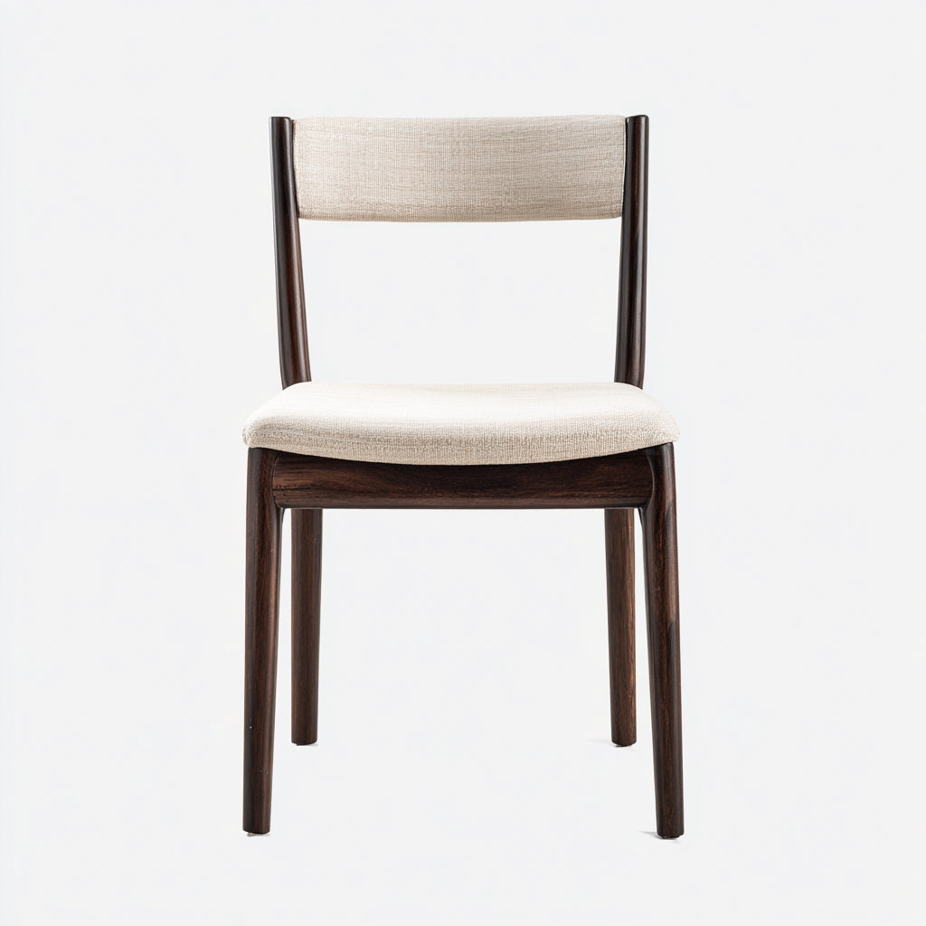 Silla de comedor de madera maciza con asiento y respaldo tapizados 48x45x82 cm - madera oscura - beige - apto para comedor - diseño moderno