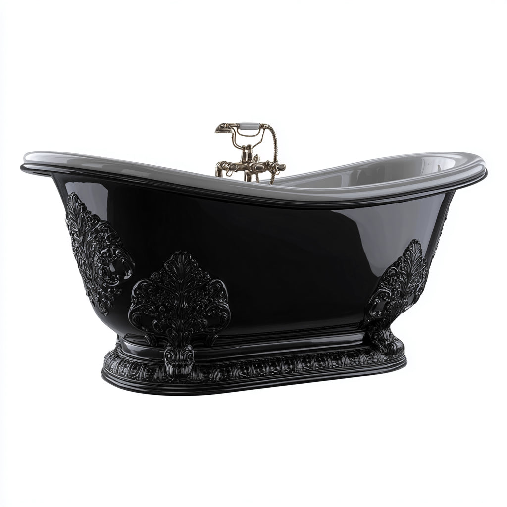 Bañera acrílica 175x75x82 cm - negro-gris - diseño clásico con relieve apta para baño
