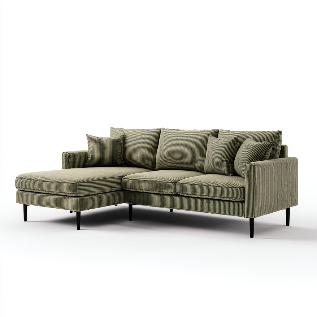 Sofá rinconero pana 252x160x86 cm - verde oliva - diseño contemporáneo