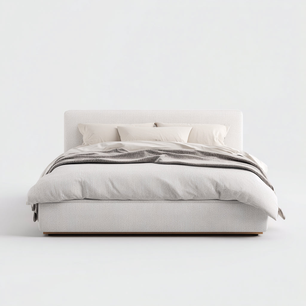 Cama matrimonial tapizada en tela 200x180x95 cm - beige - diseño moderno - apta para dormitorio