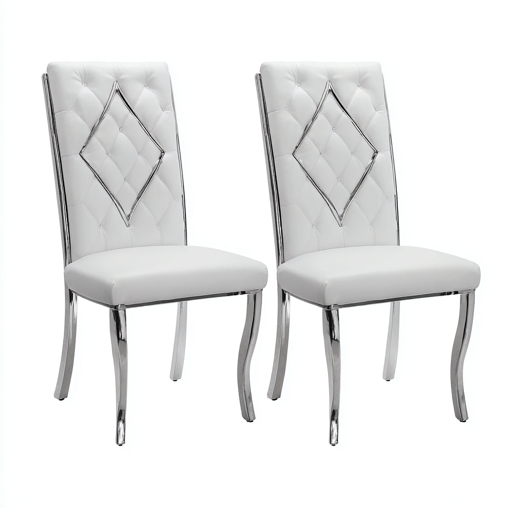 Silla de comedor tapizadas en cuero sintético con patas metálicas curvadas 52x48x100 cm - blanco - apto para comedor - diseño moderno