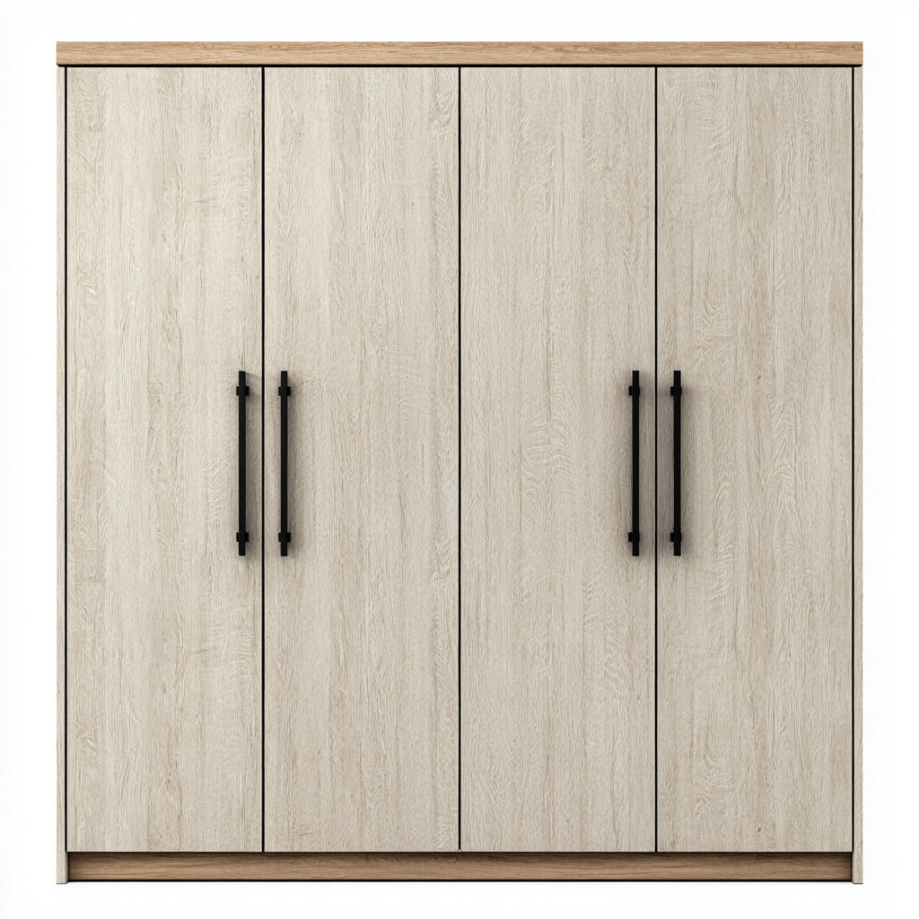 Armario de madera 180x55x200 cm - roble claro - diseño moderno de cuatro puertas - apto para dormitorio