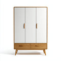 Armario de madera 120x50x180 cm - blanco - roble natural - diseño escandinavo de tres puertas con dos cajones - apto para dormitorio