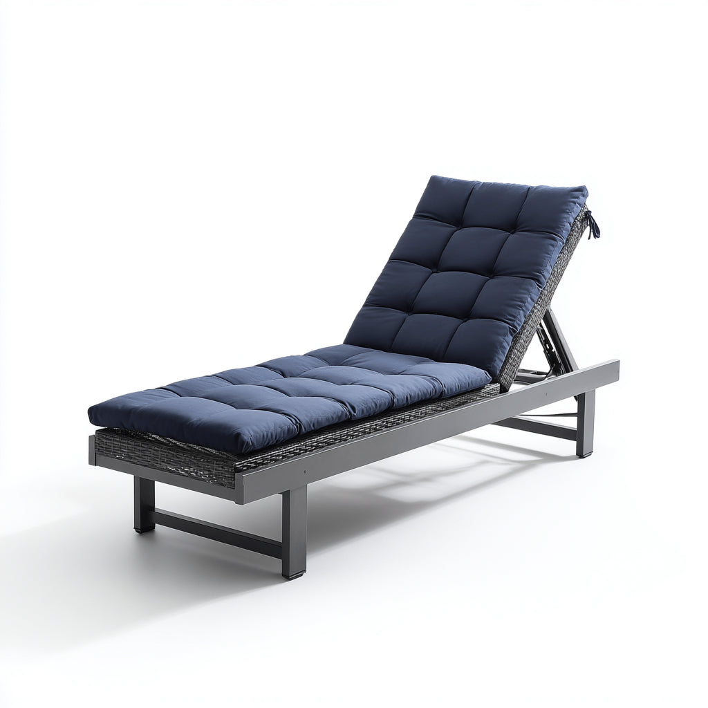 Tumbona de jardín metal-ratán sintético 198x66x90 cm - azul-gris - diseño reclinable