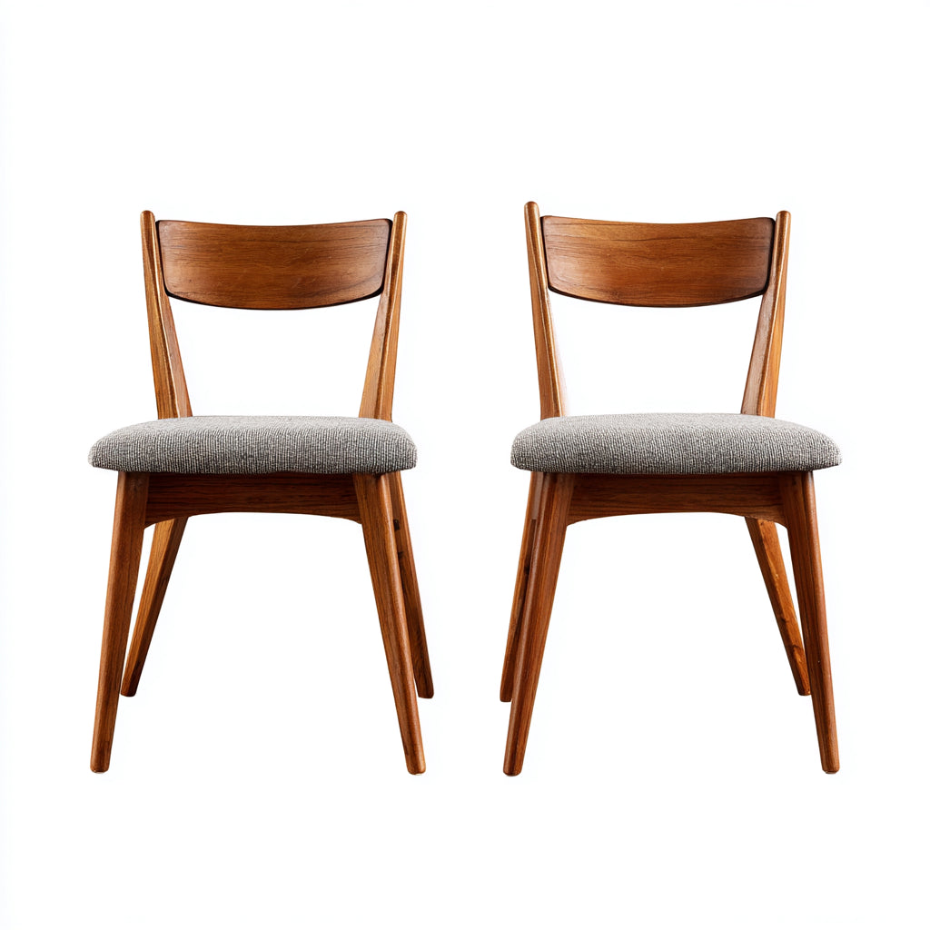 Silla de comedor tapizada en tela gris con estructura de madera de nogal 46x50x83 cm - diseño retro moderno para comedor