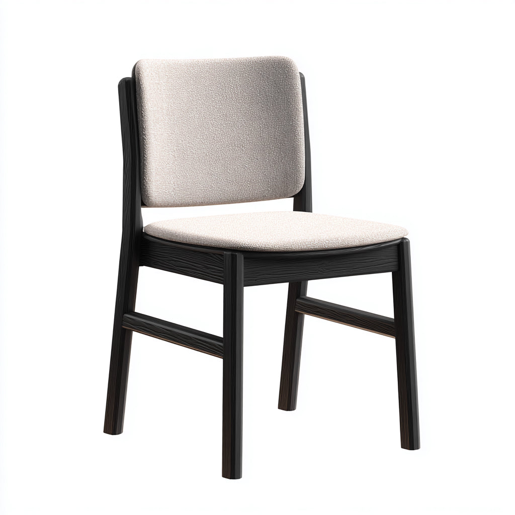 Silla de comedor de madera maciza con asiento y respaldo tapizados 48x45x82 cm - madera oscura - beige - apto para comedor - diseño moderno