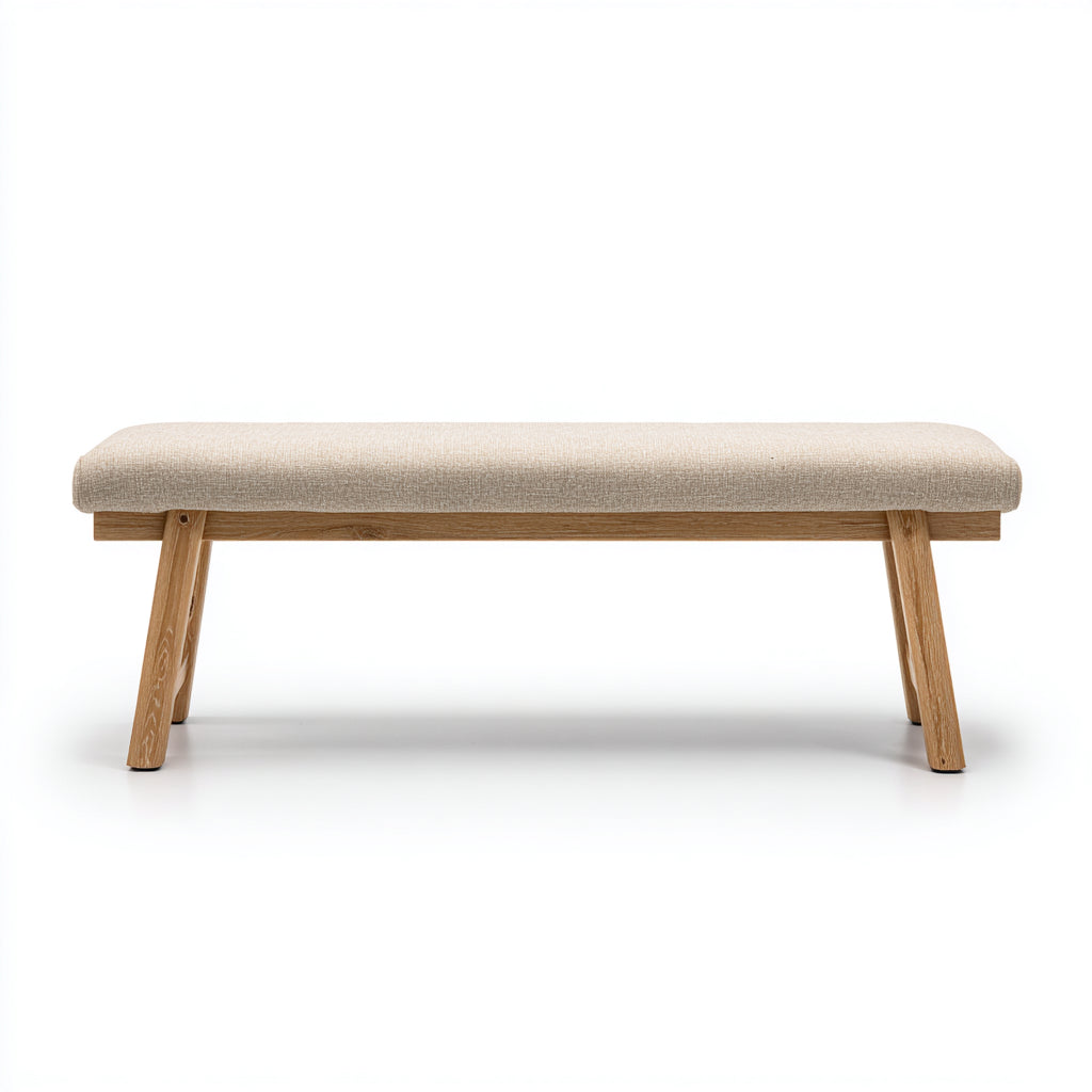 Banco de entrada madera y tela 112x40x47 cm - beige - madera - diseño moderno apto para recibidor