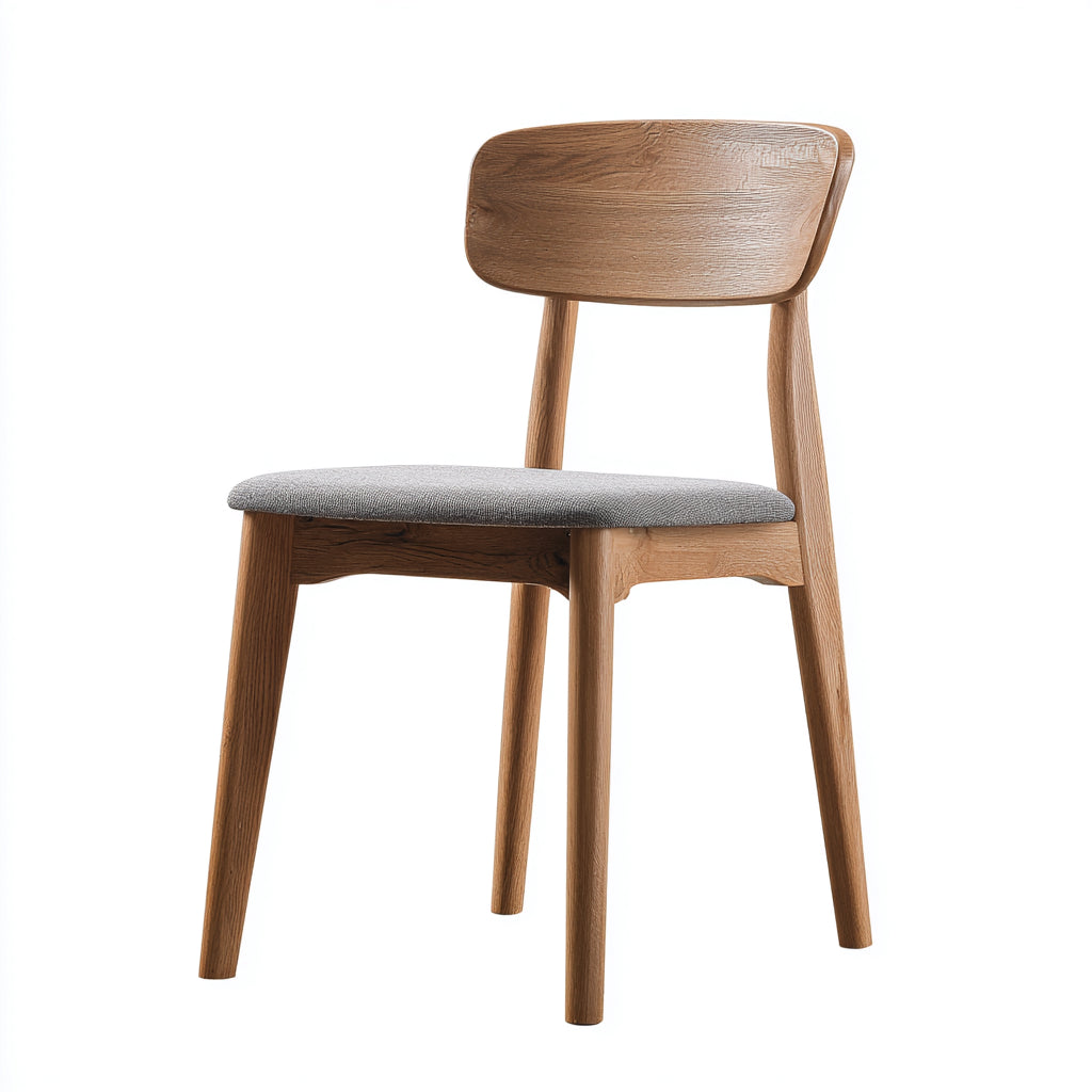 Silla de comedor de madera maciza con asiento tapizado 48x45x82 cm - madera natural - gris claro - apto para comedor - diseño nórdico