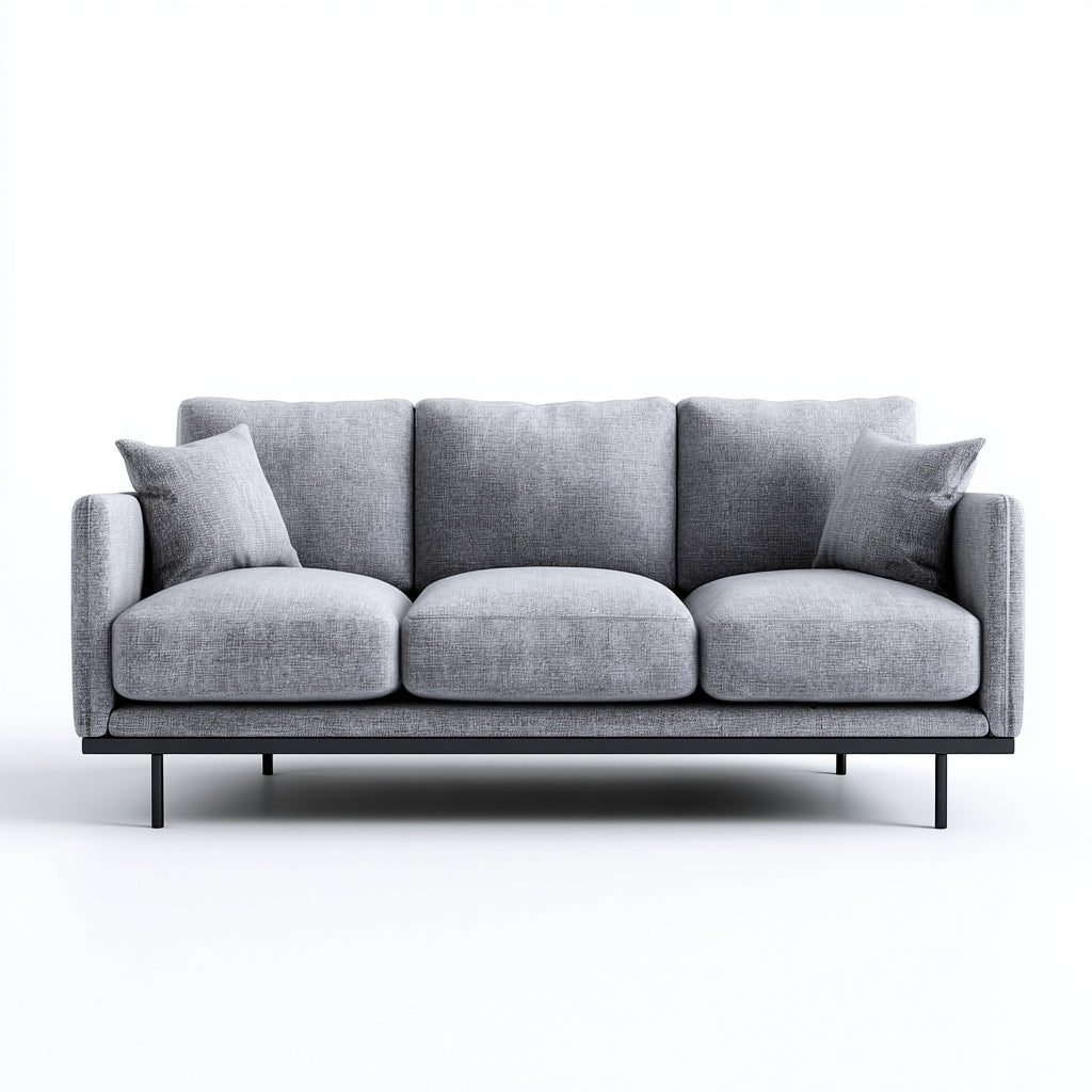 Sofá de 3 plazas-tela tejida-190x85x88 cm-gris claro-estilo moderno minimalista