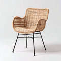 Silla de jardín ratán natural y metal 57x59x85 cm - natural-negro - estilo moderno apta para exterior