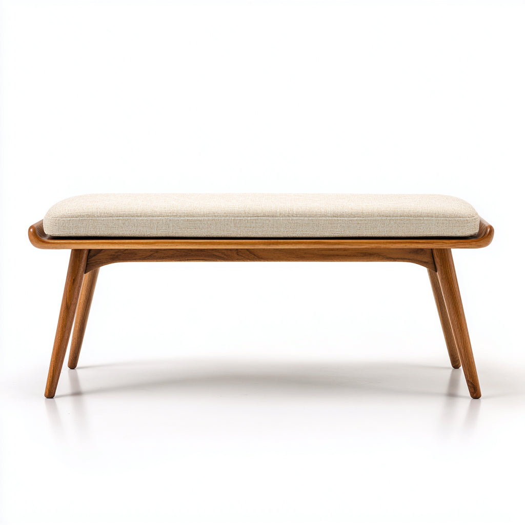 Banco de entrada madera y tela 102x40x47 cm - beige - madera - diseño moderno apto para recibidor