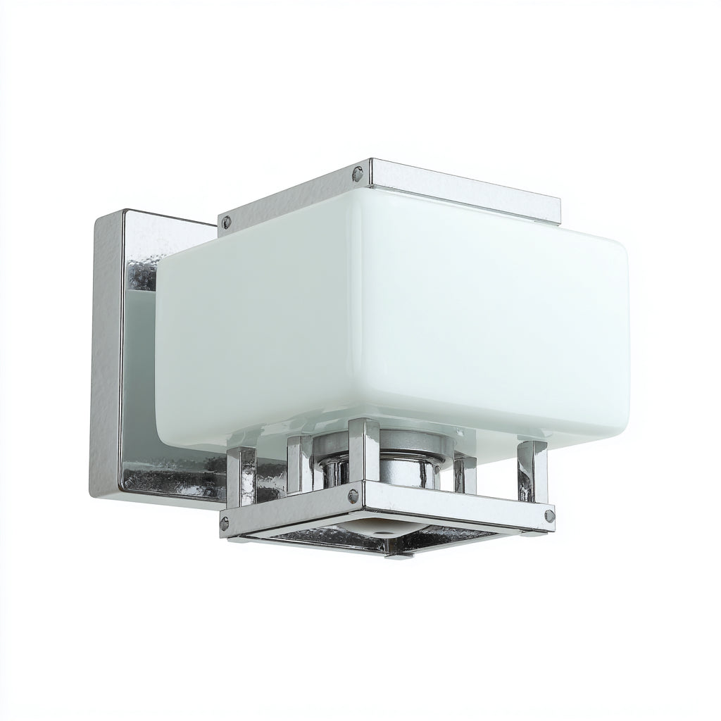 Aplique de pared vidrio y metal 12x14x16 cm blanco - cromado apto para baño diseño moderno