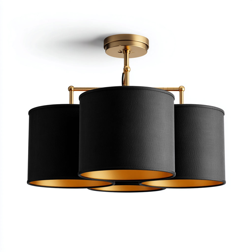 Lámpara de techo - metal-tela - 40x22 cm - negro-dorado - diseño moderno