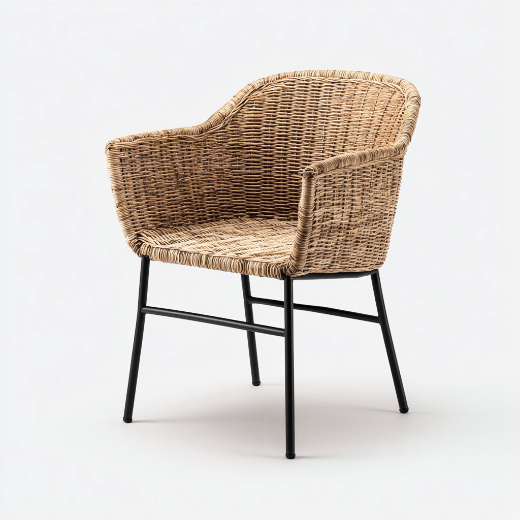 Silla de jardín ratán sintético y metal 57x55x83 cm - natural-negro - para exterior - estilo moderno