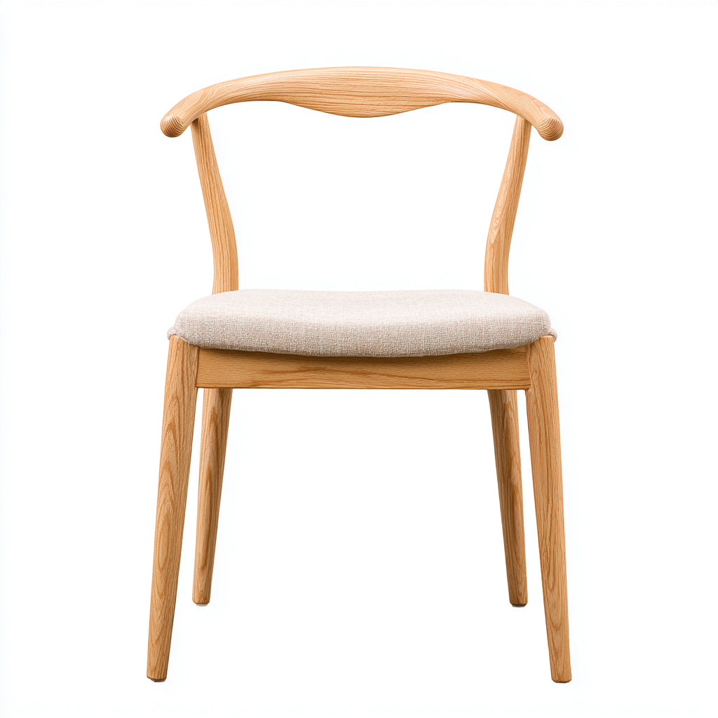 Silla de comedor de madera maciza con respaldo curvado y asiento tapizado 50x47x82 cm - madera natural - beige - apto para comedor - diseño nórdico