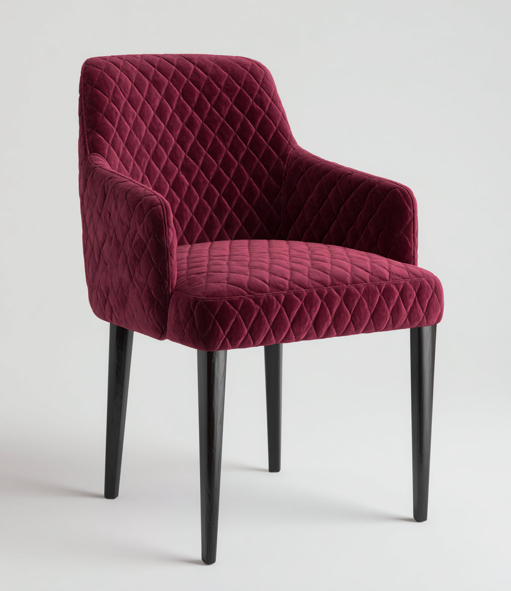 Silla de comedor tapizada en terciopelo burdeos con patas de madera negra 55x62x88 cm - diseño acolchado con reposabrazos - estilo moderno sofisticado para comedor