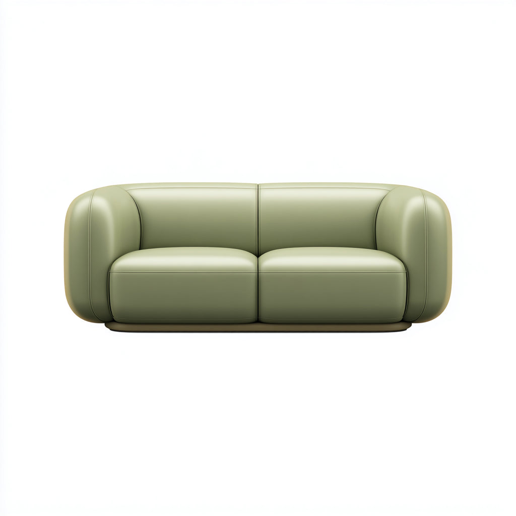 Sofá de 2 plazas - cuero auténtico - 182x94x78 cm - verde oliva claro - diseño contemporáneo