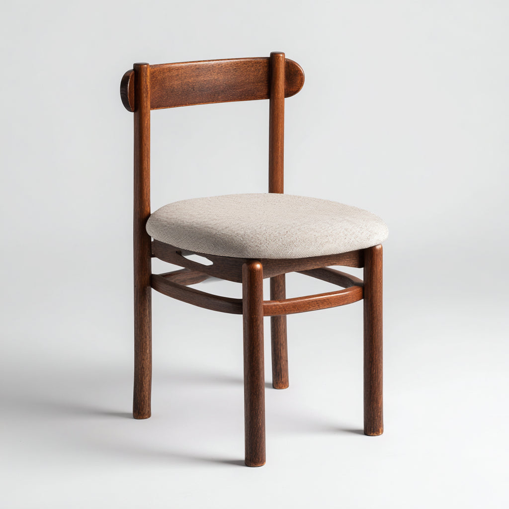 Silla de comedor de madera maciza con asiento tapizado 48x45x80 cm - madera oscura - beige - apto para comedor - diseño vintage