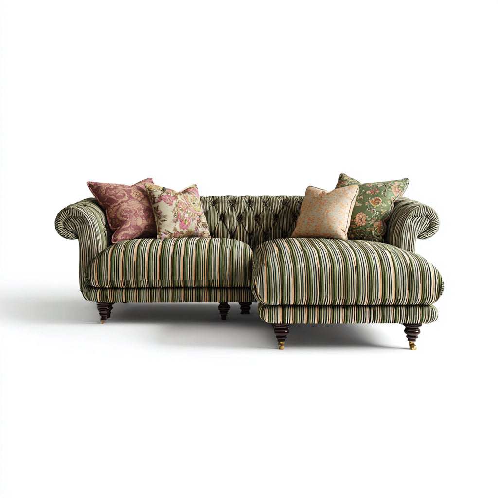 Sofá rinconero tela estampada 265x175x90 cm - verde estampado - estilo clásico