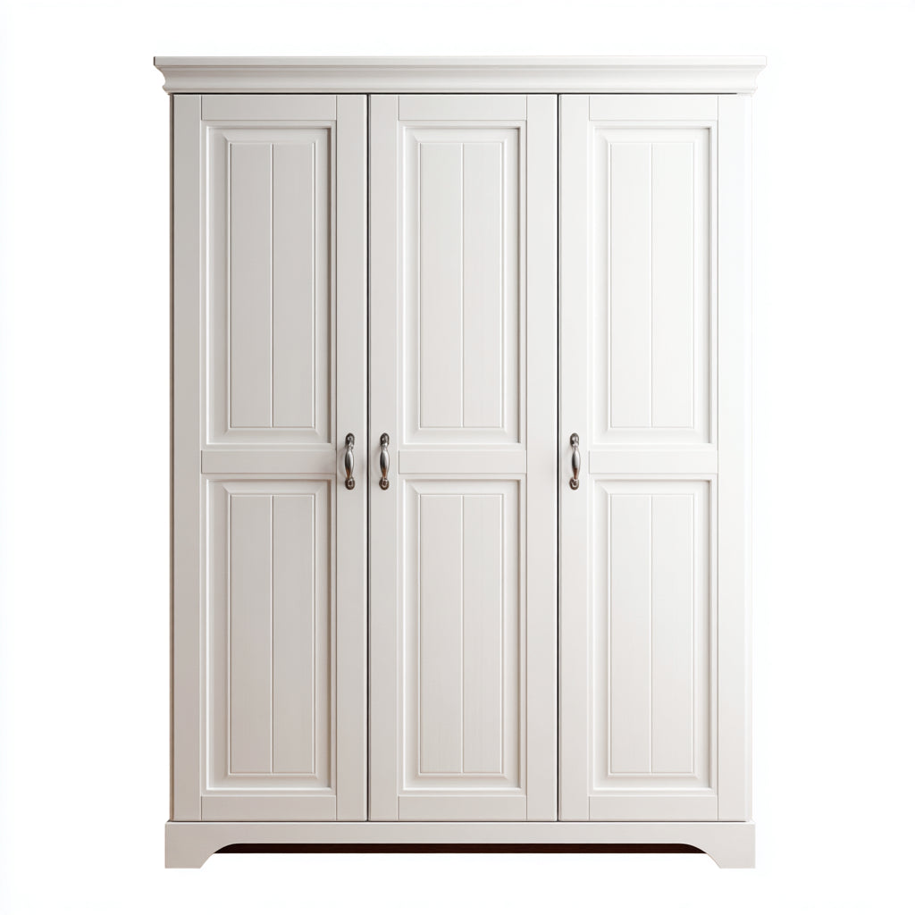 Armario de madera 130x55x190 cm - blanco - diseño clásico con tiradores metálicos - apto para dormitorio