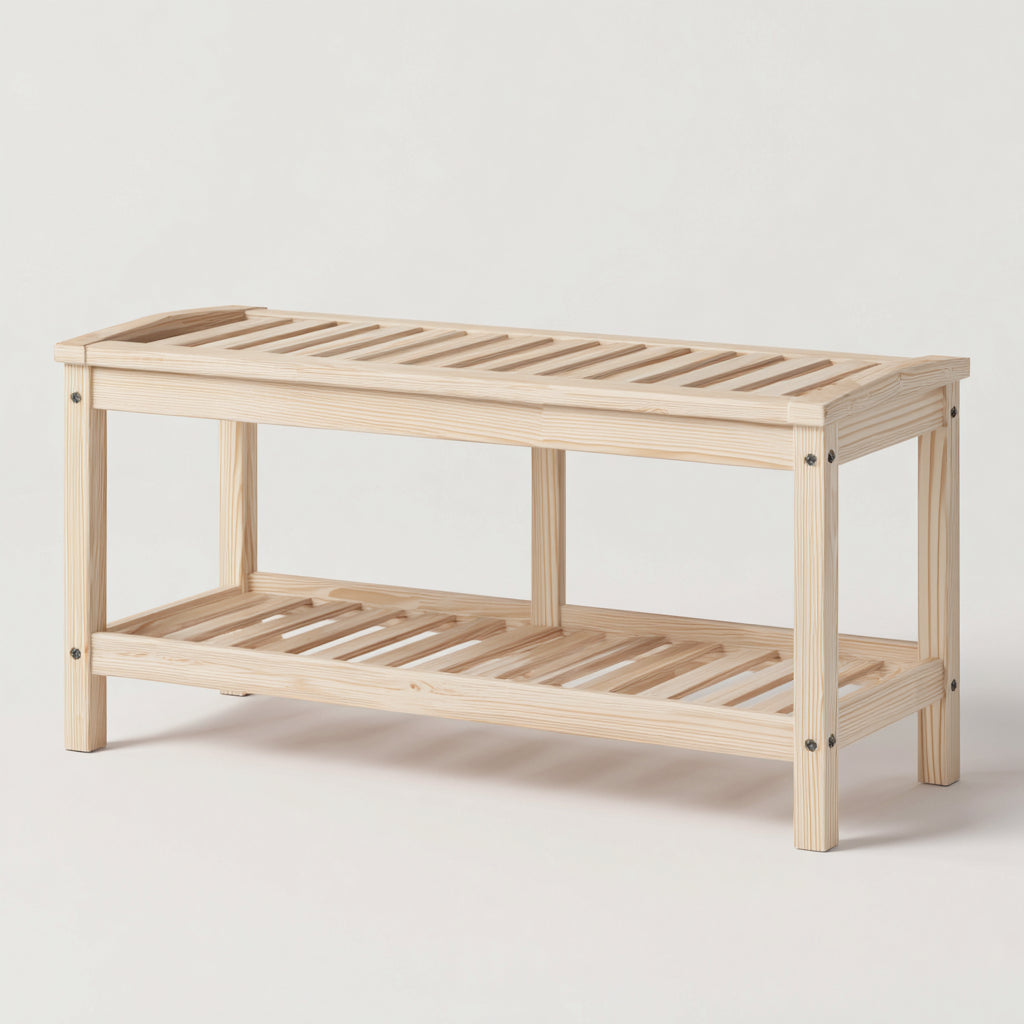 Zapateros banco de madera natural 70x28x45 cm - diseño abierto para entrada