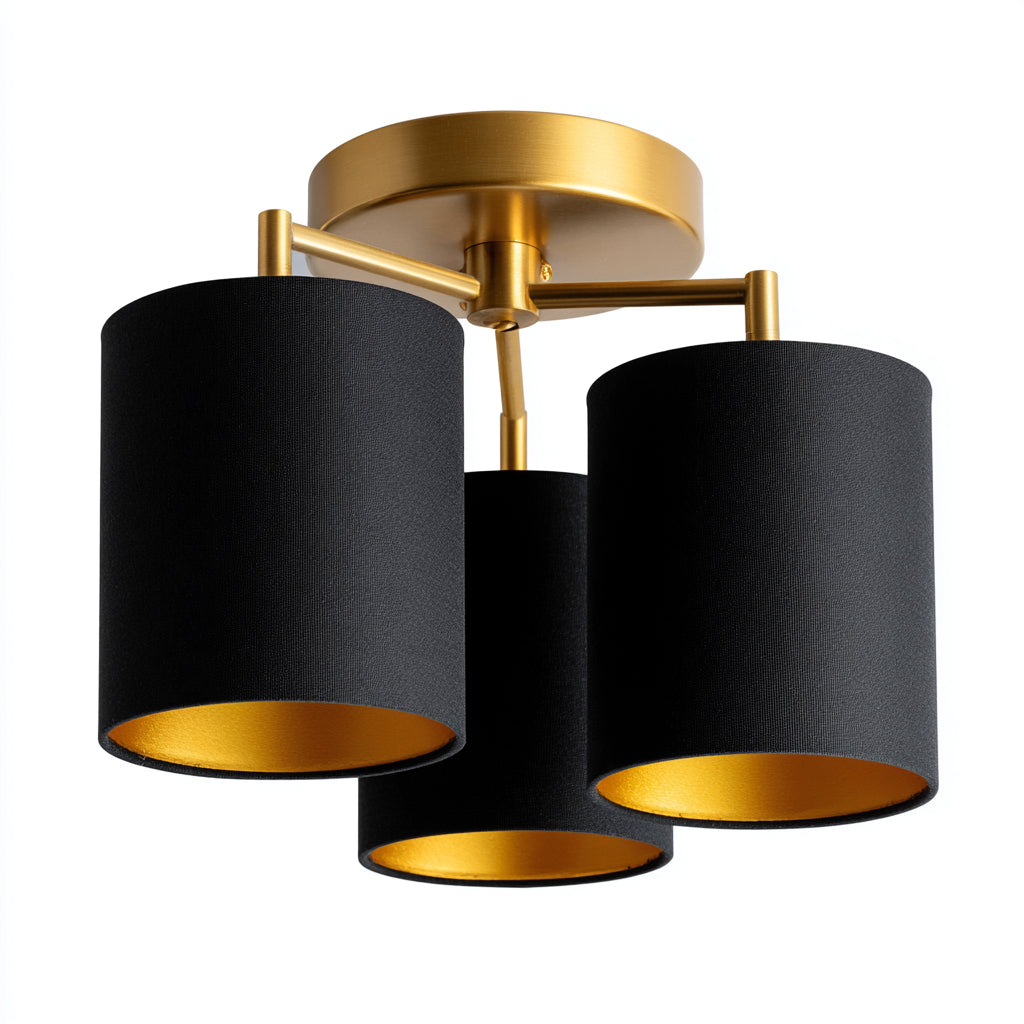 Lámpara de techo - metal-tela - 38x23 cm - negro-dorado - diseño moderno