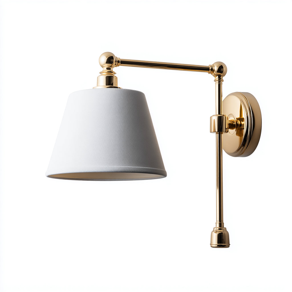 Aplique de pared metal y tela 18x22x28 cm blanco - dorado apto para dormitorio diseño clásico
