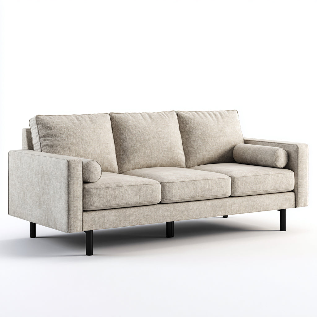 Sofá de 3 plazas-tela tejida-190x85x88 cm-beige claro-estilo moderno minimalista
