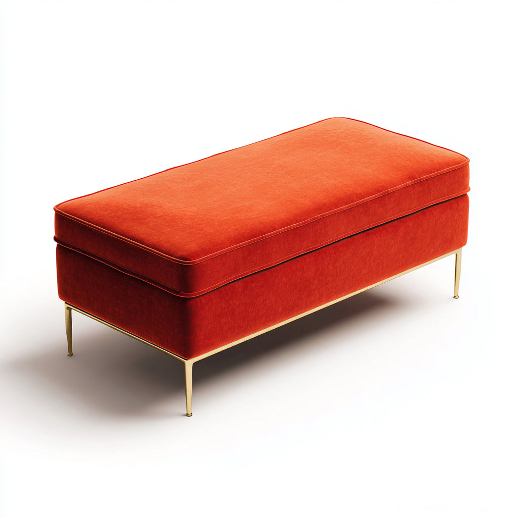 Banco de entrada tapizado naranja con patas metálicas 115x45x48 cm - diseño moderno para recibidor