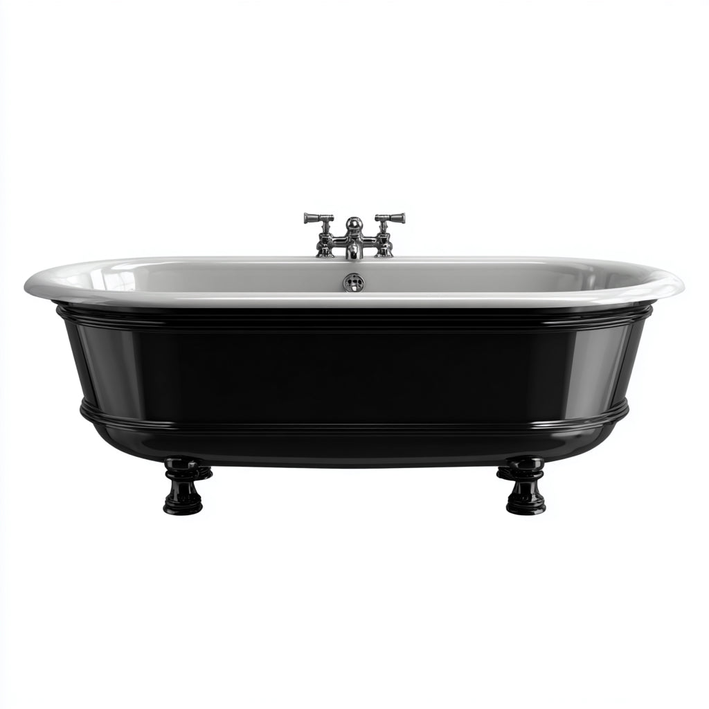 Bañera acrílica 167x73x70 cm - negro-blanco - diseño clásico con base elevada apta para baño