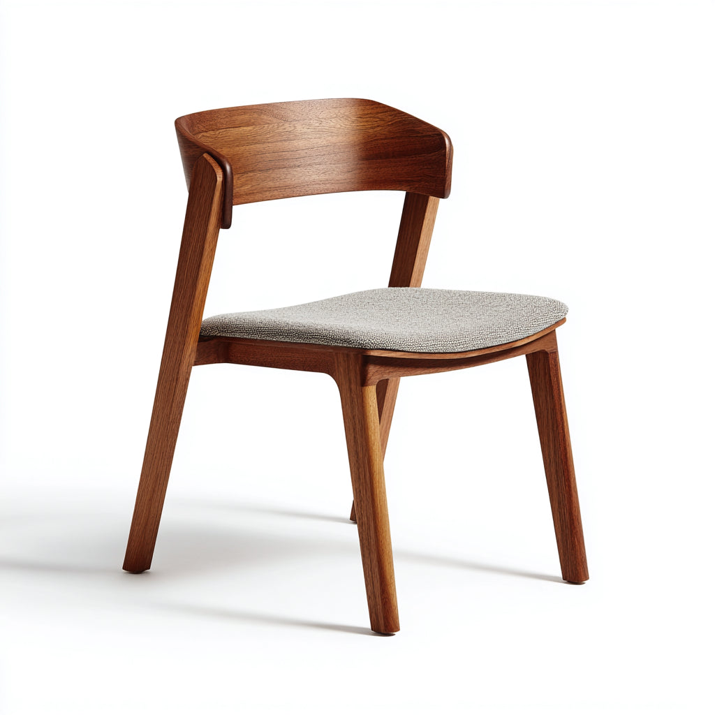 Silla de comedor de madera maciza con asiento tapizado y respaldo envolvente 50x47x80 cm - madera natural - gris claro - apto para comedor - diseño nórdico