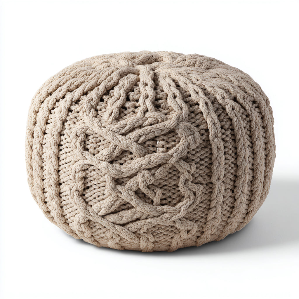 Reposapiés - algodón - 50x50x45 cm - beige - estilo artesanal