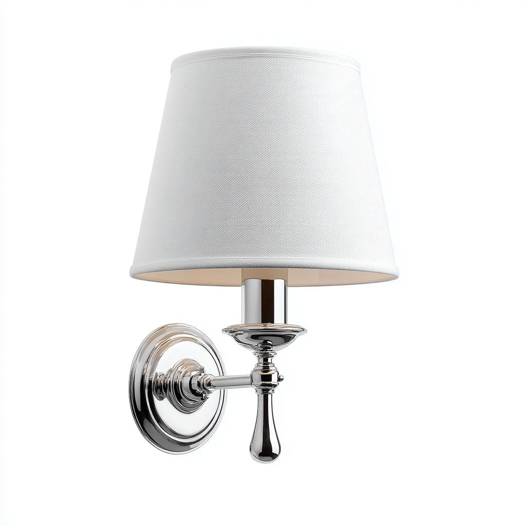 Aplique de pared metal y tela 15x18x28 cm blanco - cromado apto para dormitorio diseño clásico