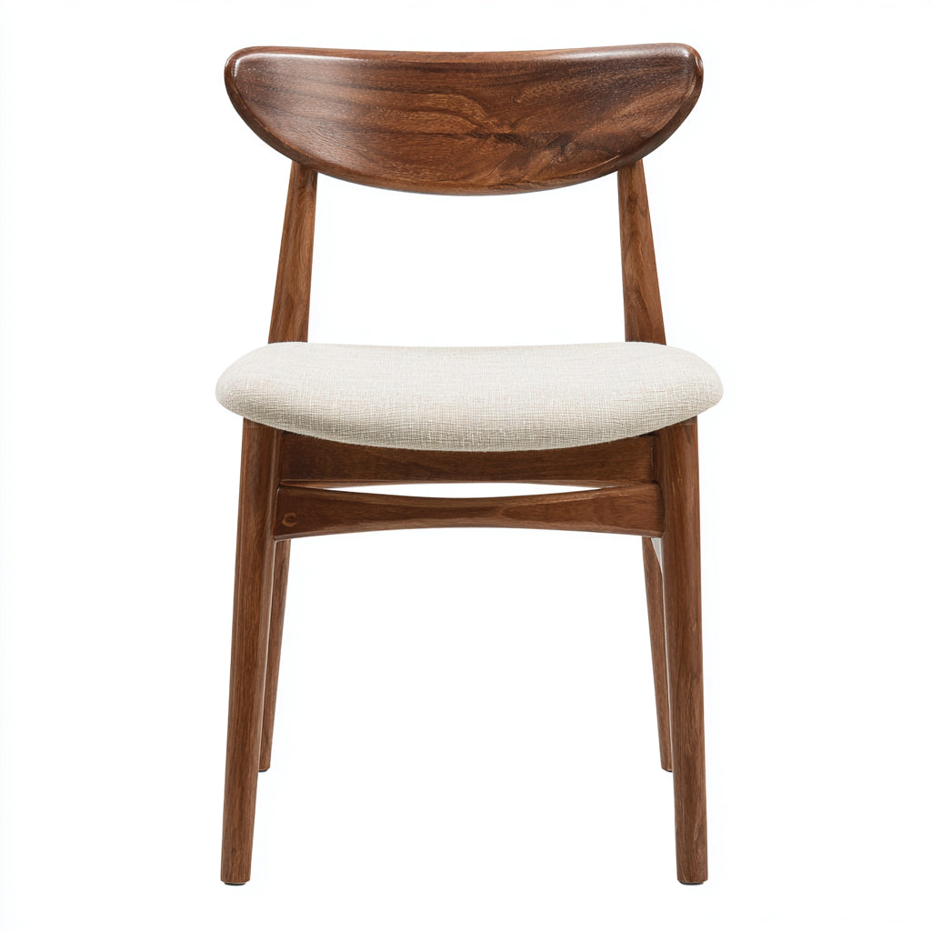 Silla de comedor de madera maciza con respaldo curvado y asiento tapizado 48x45x82 cm - madera natural - beige - apto para comedor - diseño nórdico