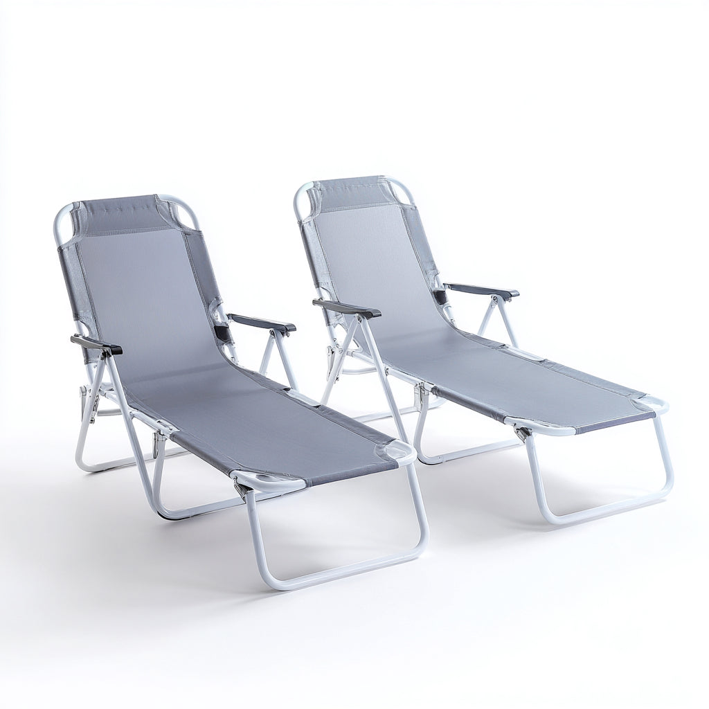 Tumbonas de jardín de estructura metálica y textilene 194x62x85 cm gris-blanco para exterior - estilo moderno