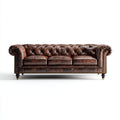 Sofá lineal de cuero marrón 210x90x75 cm - para salón - estilo clásico Chesterfield