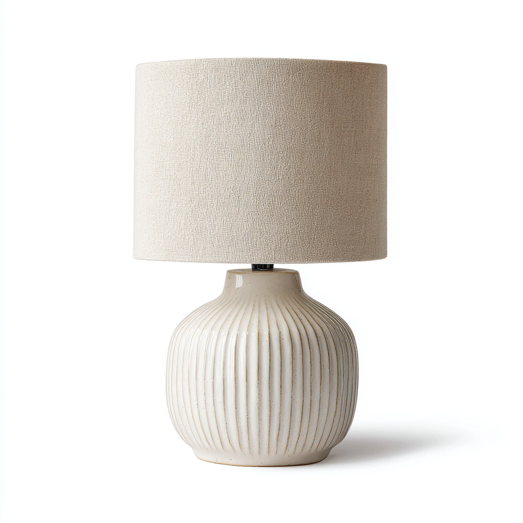 Lámpara de mesa cerámica 30x30x55 cm beige - beige estilo moderno - apta para salón y dormitorio