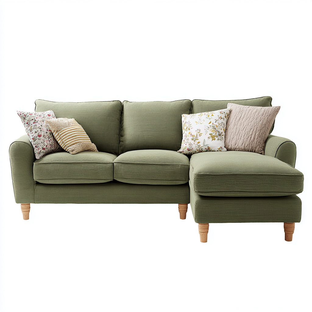 Sofá rinconero tejido 260x155x86 cm - verde - estilo acogedor