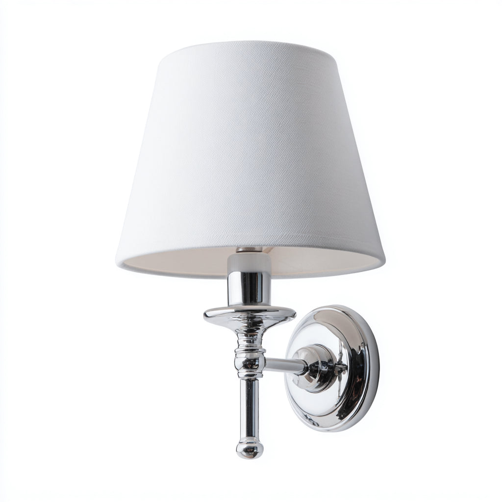 Aplique de pared metal y tela 16x20x28 cm blanco - cromado apto para dormitorio diseño clásico