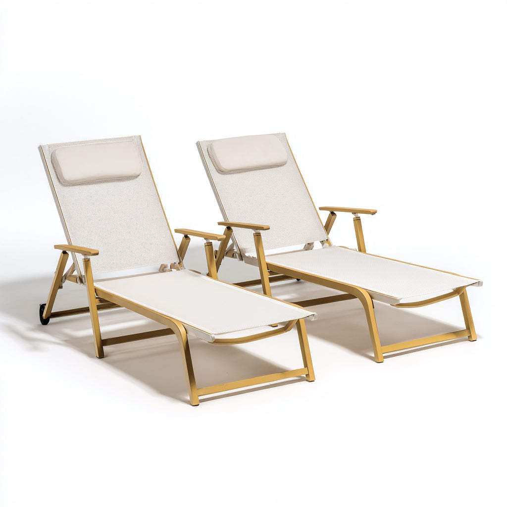 Tumbonas de jardín metal y tejido 188x60x95 cm - blanco - para exterior - estilo moderno