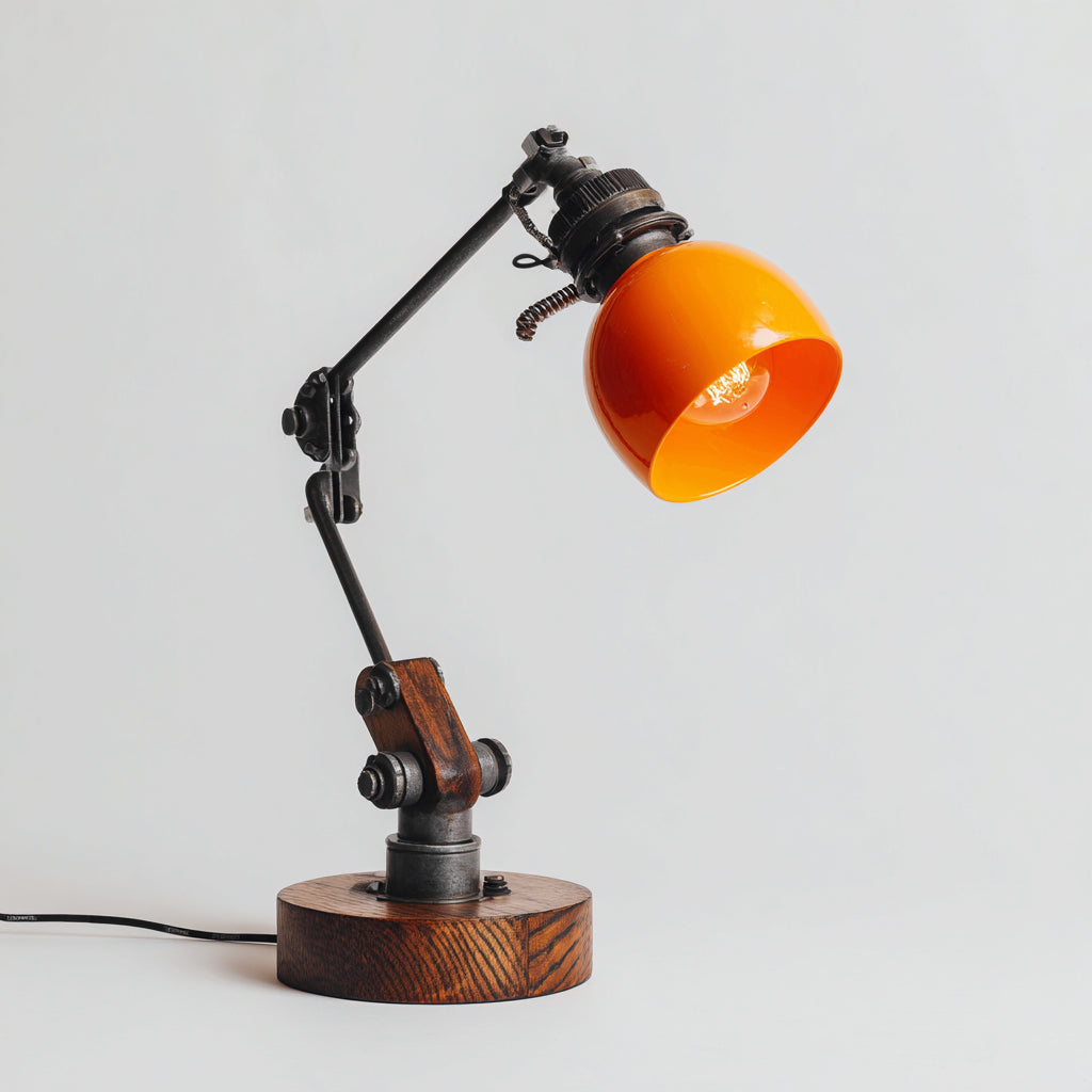 Lámpara de mesa - metal - madera 22x18x48 cm - negro - naranja - madera - apta para salón - dormitorio - diseño industrial