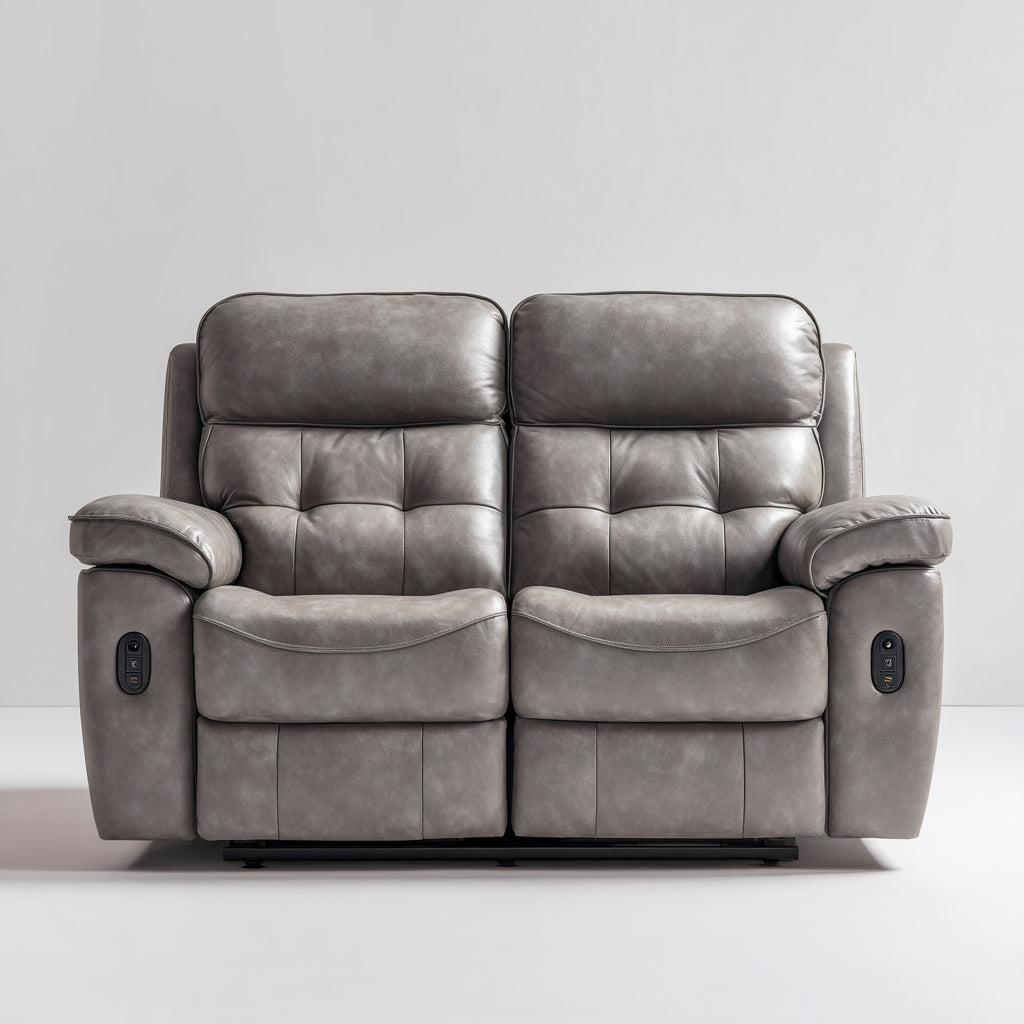 Sofá de 2 plazas - cuero auténtico - 168x98x104 cm - gris - reclinable eléctrico